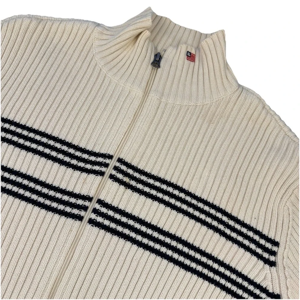 Polo Ralph Lauren‎ Ribbed Quarter-Zip Pullover Men's Size M Ivory Navy Mock Neck